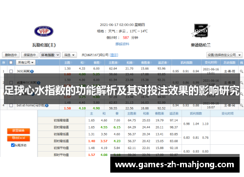 足球心水指数的功能解析及其对投注效果的影响研究 足球心水指数的功能解析及其对投注效果的影响研究