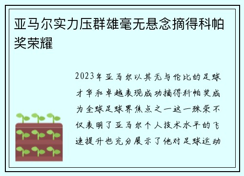 亚马尔实力压群雄毫无悬念摘得科帕奖荣耀